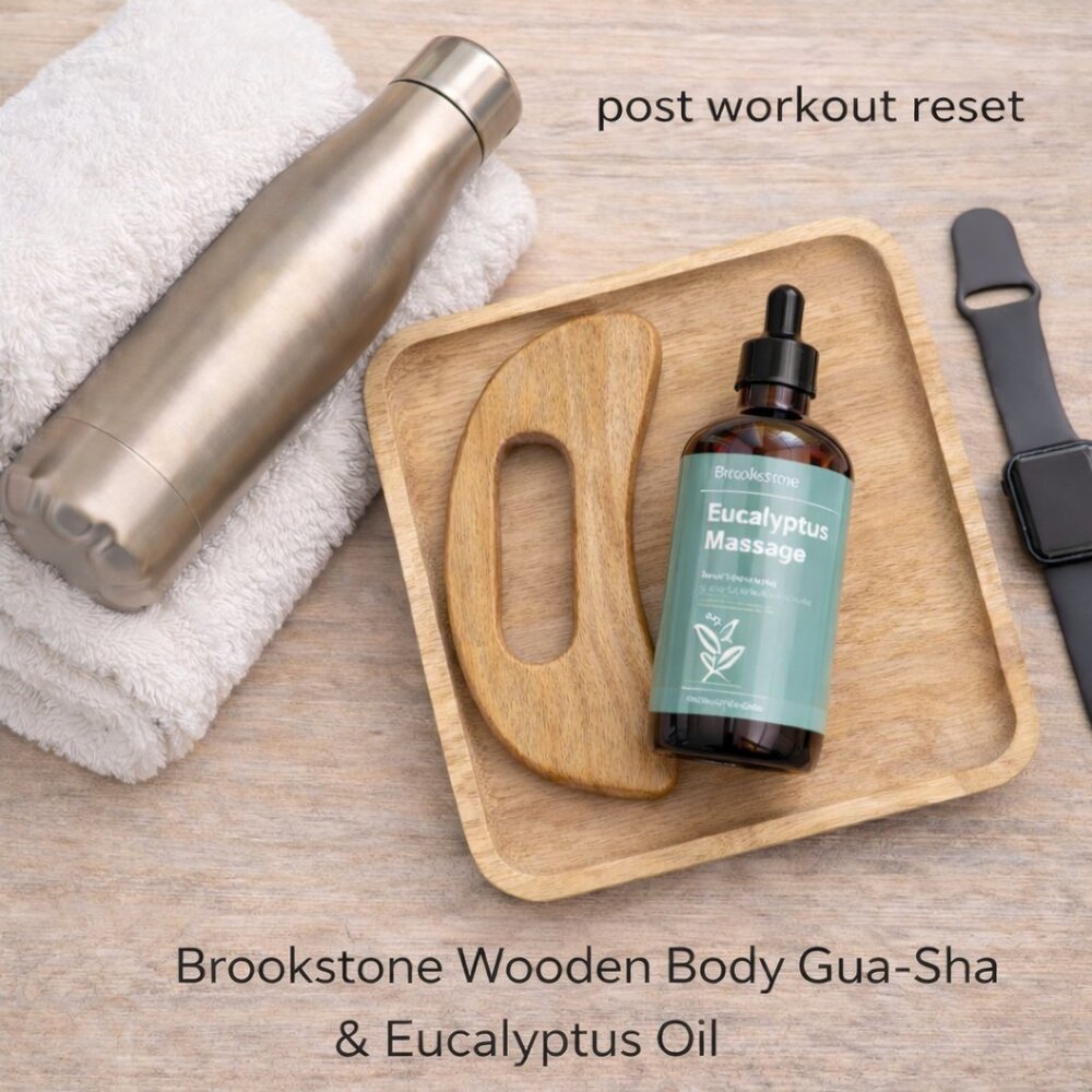 Sculpt. Reset. Recover. Brookstone Body Gua Sha + Eucalyptus Oil Kit, NEW